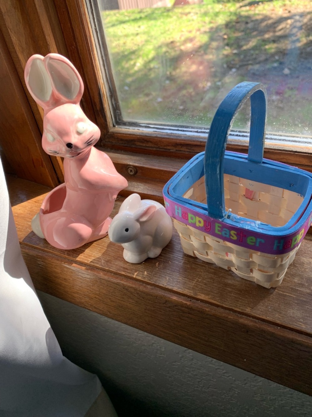 Pink Ceramic Bunny Planter & Mini White Figurine with Basket🌸 SPRING SALE